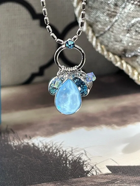 Swarovski Silver Necklace with Light Teardrop and Blue Accents Charmed Existence - Picture 7 of 10